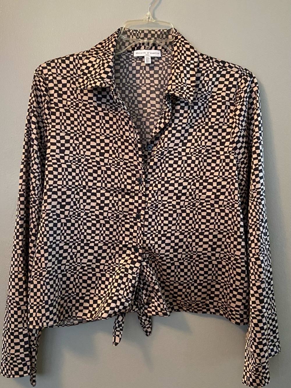 Madison d’Amelie Black & Cream Checker Tie-Front Blouse